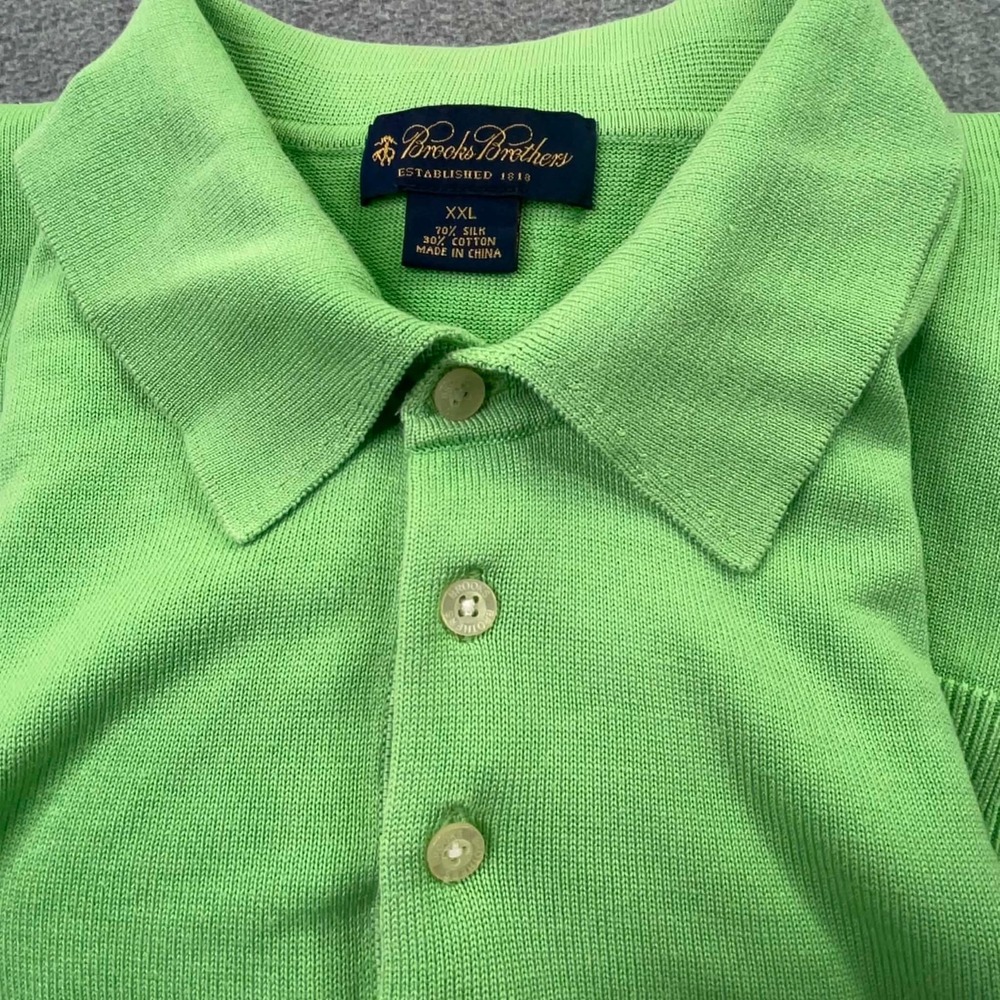 Brooks Brothers Mens XXL Silk Cotton Polo Pop Over Sweater Lime Green Office